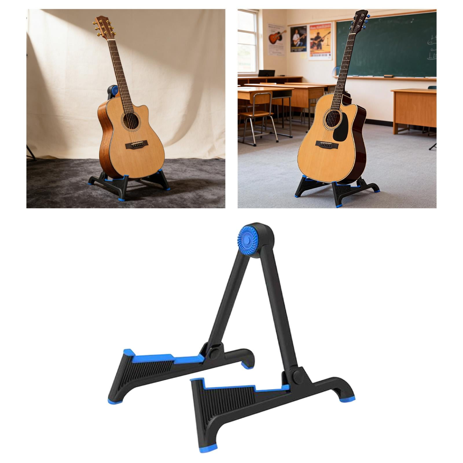 MERIGLARE Electric Guitar Stand Reliable Folding Musical Rack Holder Retractable Adjustable Floor Instrument Stand With Wear Resistant Nylon TPU Suitable For Home Studio Concert Black Blue
