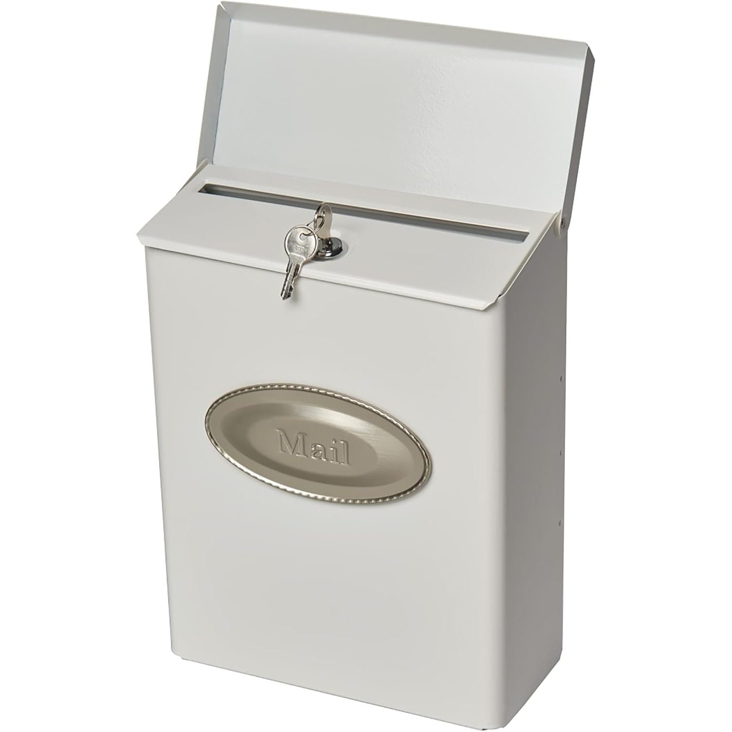 Architectural Mailboxes Designer Galvanized Steel, Locking Wall Mount Mailbox, White with Satin Nickel