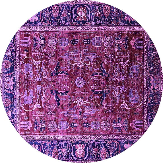 Ahgly Company Indoor Round Oriental Purple Traditional Area Rugs, 8' Round