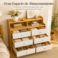 thumbnail image 2 of Cómoda de 6 Cajones con Estantes Abiertos, Mueble de Almacenamiento Multifuncional para Dormitorio, Sala, Pasillo o Entrada, Color Madera Natural y Blanco, 113 x 40 x 90 cm, 2 of 9