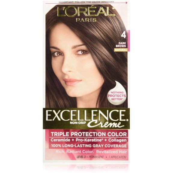 L'Oreal Paris Excellence Triple Protection Permanent Hair Color Creme, Dark Brown [4] 1 ea (Pack of 3)