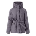 thumbnail image 5 of Winter Parka for Women Long Sleeve Thicken Zip Up Belted Hooded Outerwear with Pockets, 5 of 6