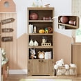 thumbnail image 3 of 5 Tier Bookshelf, 69" Tall Farmhouse Bookcase with 2 Doors & Adjustable Shelves - Open Display Storage Rack with Anti-Slip Design for Home Office, Balcony, Library, Study, Living Room, Brown, 3 of 6