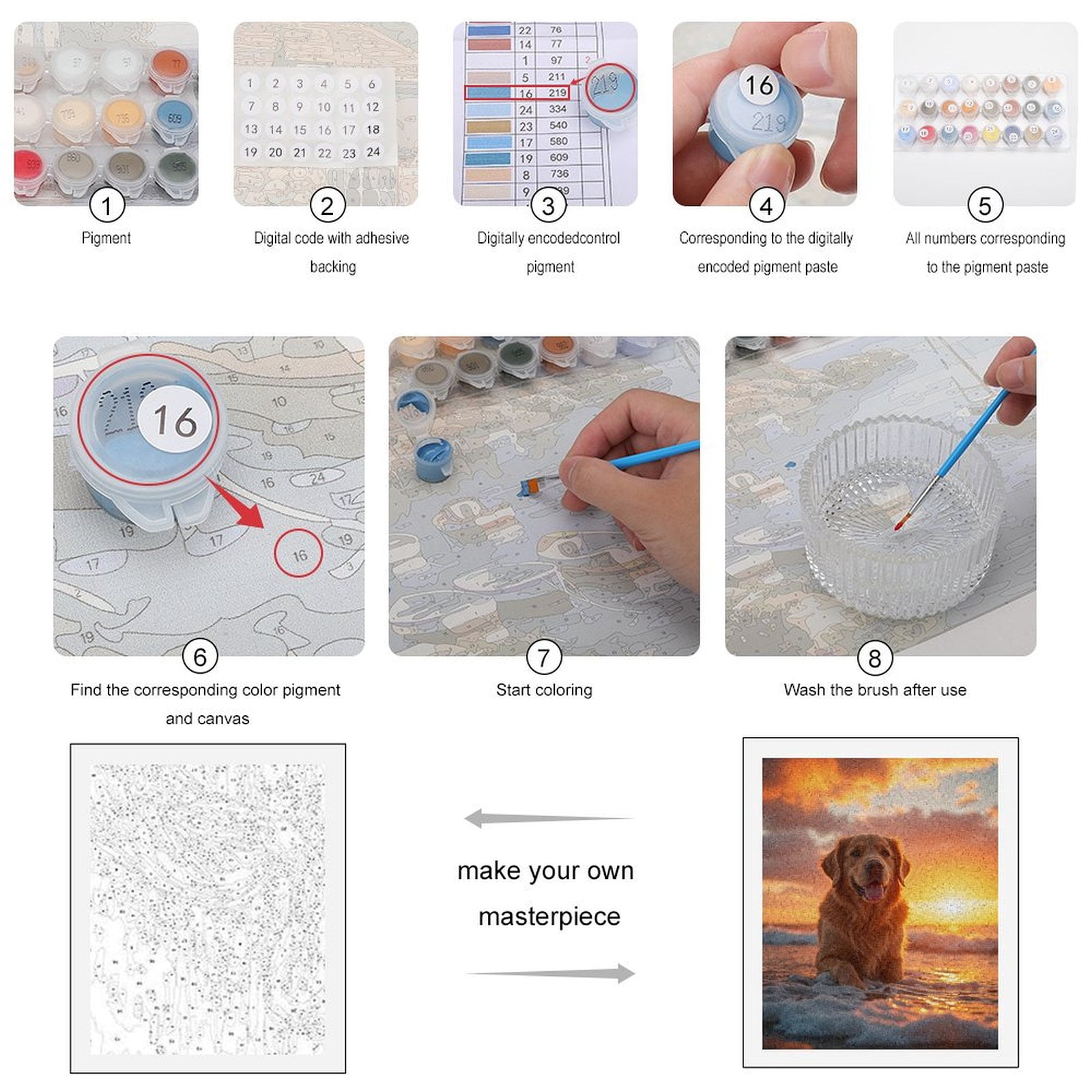 Paint By Numbers Kit for Adults Beginner - DIY Golden Retriever Beach Sunset Canvas Painting Kits for Adults, Frameless Paint By Number for Adults for Home Wall Decor 16x20 Inch