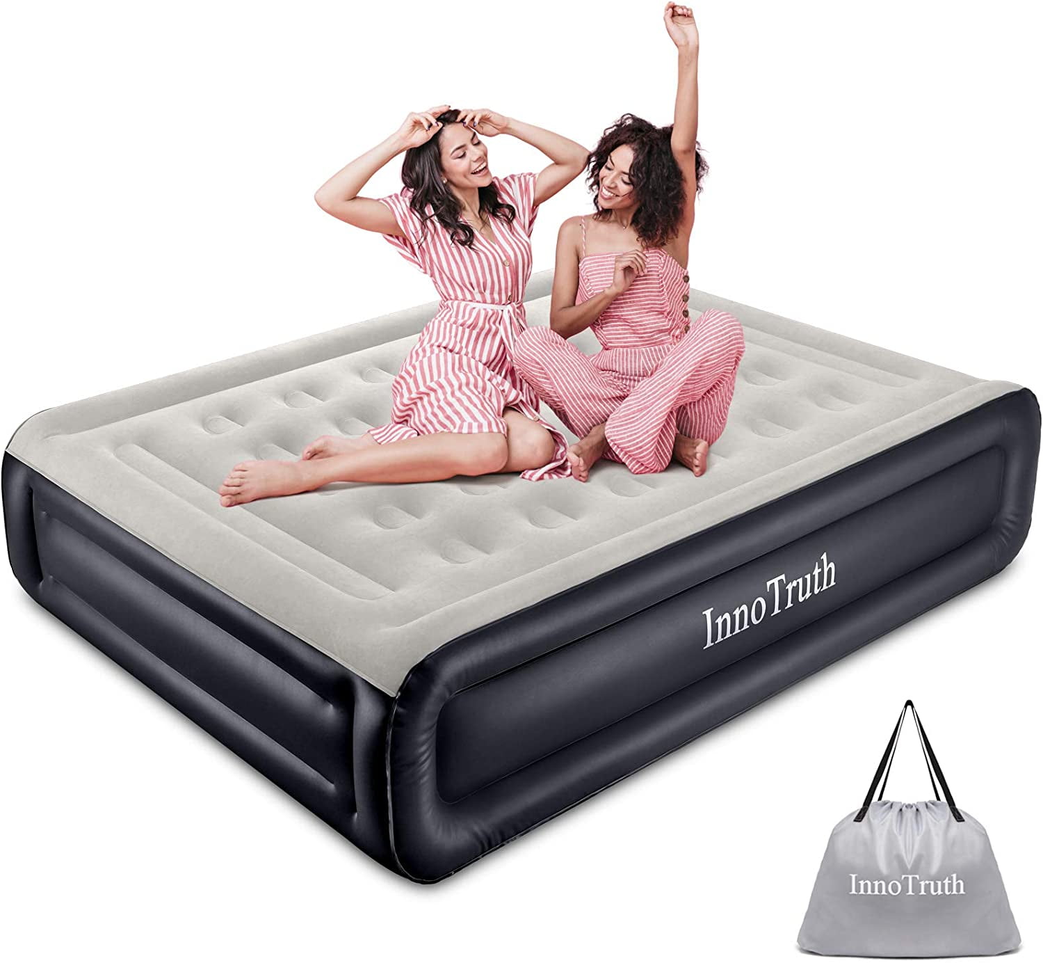 Twin Queen Size Inflatable Air Mattress Bed Pillow Top Soft with Built in Pillow 