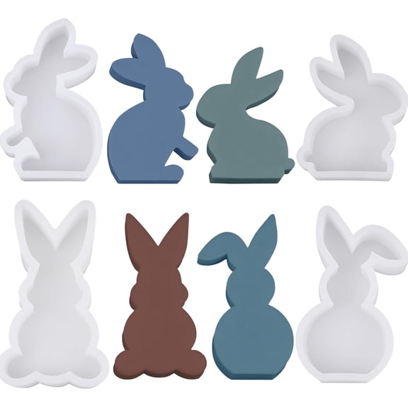 LZLINGMEI 4Pcs bunny silicone mold, bunny silicone molds casting molds, 3D rabbit casting mold, bunny silicone mold for plaster, soy wax candles, crafts