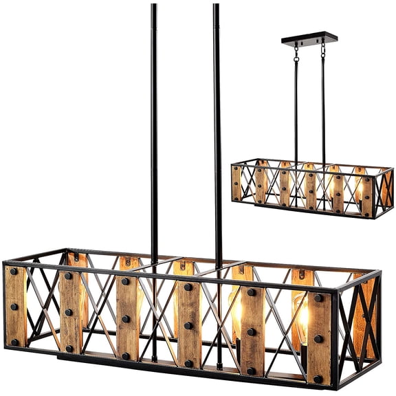 Kitchen Island Lighting, 5-Light Linear Farmhouse Pendant Lights, Rustic Dining Room Light Fixture, Farm House Chandeliers for American Country. Compatible with LED,CFL,Halogen and Incandescent Lamps