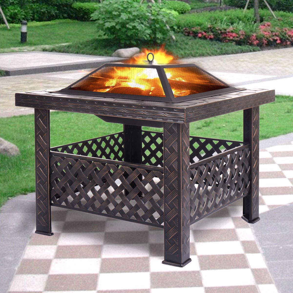 Outdoor Patio 26" Metal Firepit Square Stove Firepit Brazier by