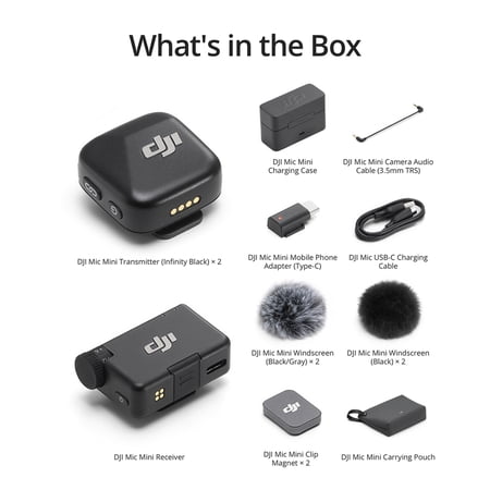 ピンマイク ワイヤレス iphone 風防 Mic Mini（2 TX + 1 RX + 充電ケース）トランスミッター レシーバー 充電ケース