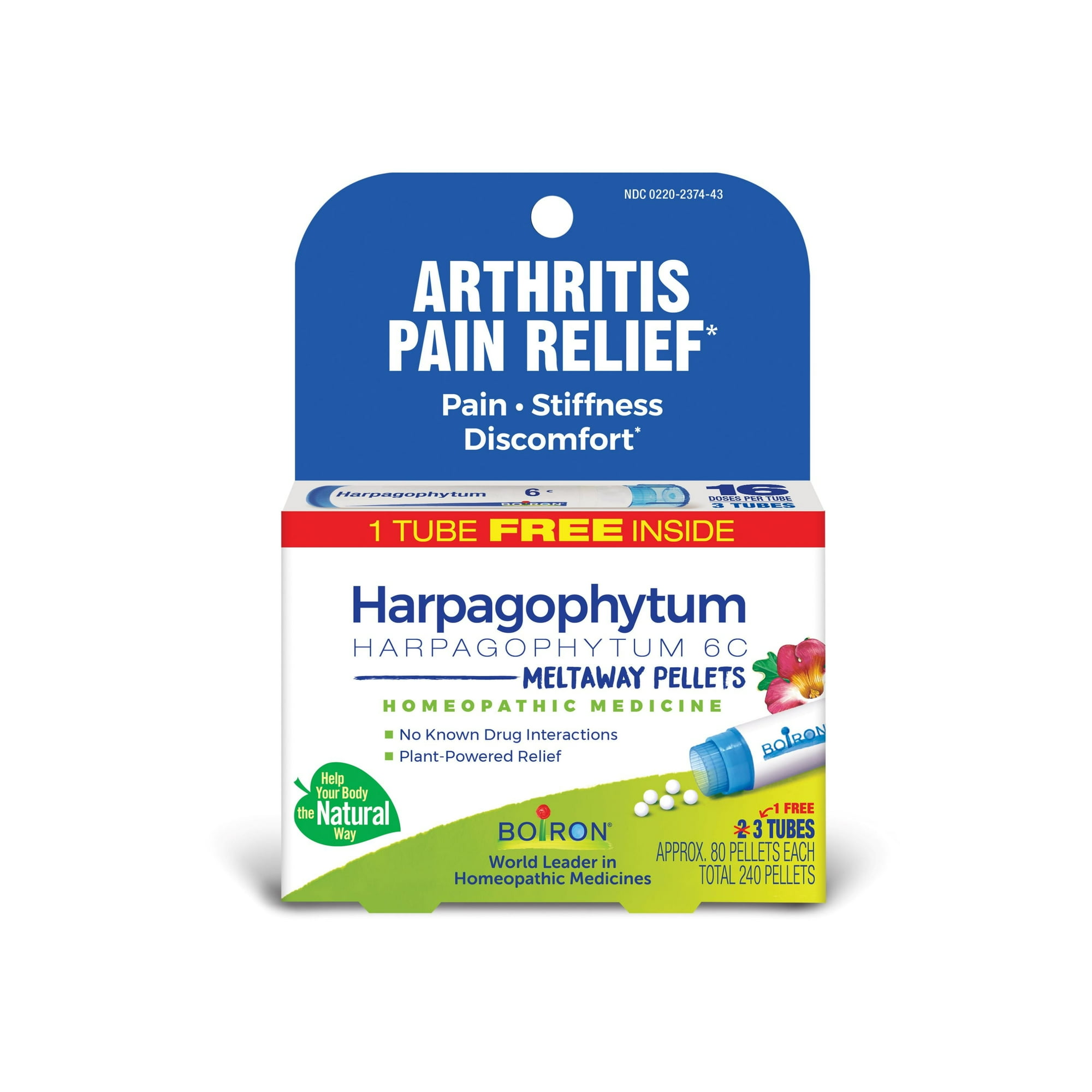 Boiron Harpagophytum 6C Bonus Pack, Homeopathic Medicine for Arthritis Pain Relief, Pain, Stiffness, Discomfort, 240 Pellets