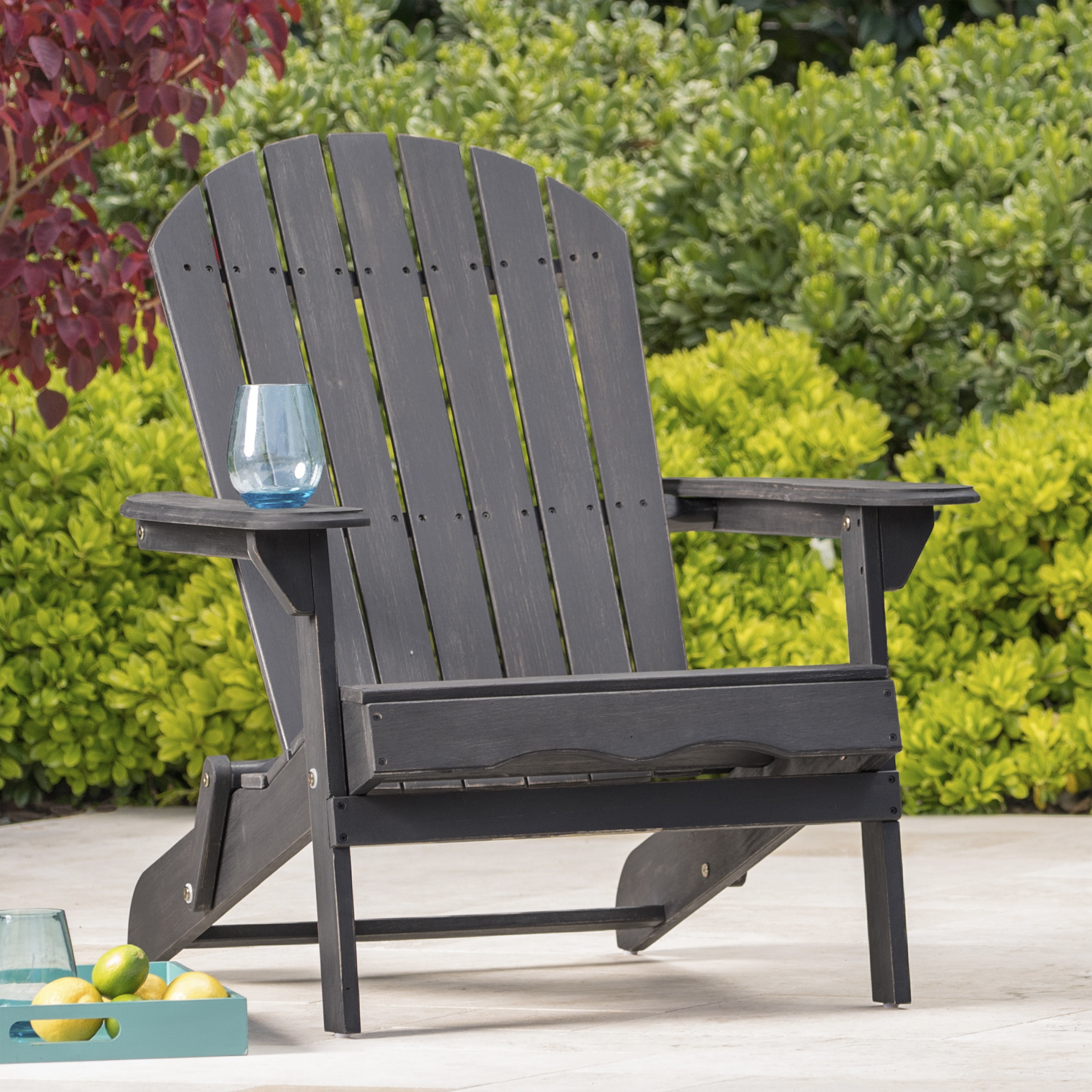 Folding Adirondack Chair, Outdoor Acacia Wood Patio Chair for Garden, White