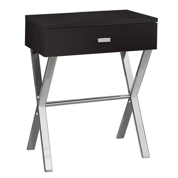 MonarchAccent Table Glossy White / Chrome Metal Night Stand