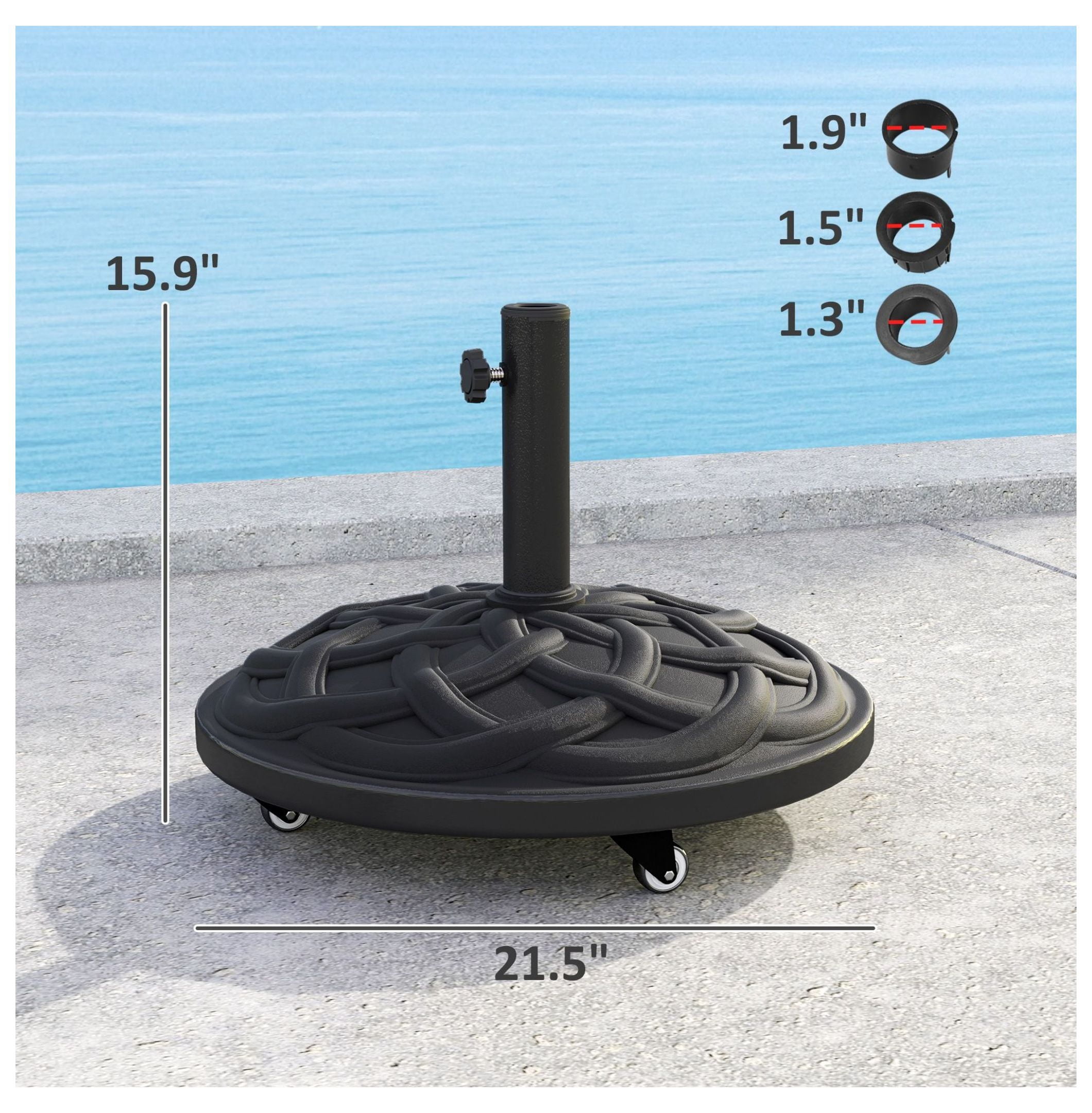 Patio Umbrella Base with Wheels - 44lbs Resin Stand - Heavy Duty Outdoor Umbrella Holder for 1.3-1.9" Poles - Black