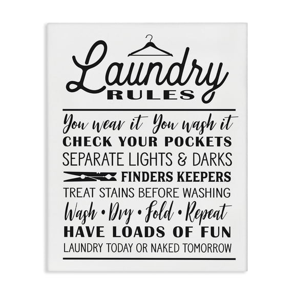 Stupell Industries Eclectic Laundry Rules with Hanger Typography Canvas Art, 30 x 40, by Lettered and Lined