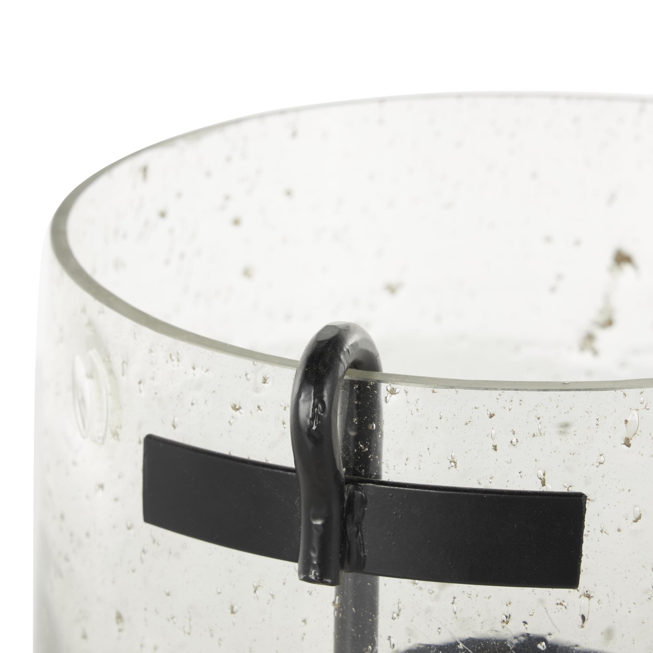 DecMode Glass Candle Holder with Black Metal Accents and Brown Speckles