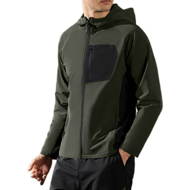 WRKEKC Manteau de Randonnée Imperméable pour Homme, Léger et Respirant, Imperméable à Capuche avec Capuche Ajustable et Poches pour Sports de Plein Air et Trajets Quotidiens, Vert TTG