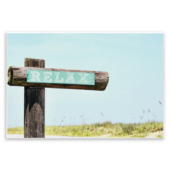 Stupell Industries Relax Sign on Beach Landscape Photography Unframed Art Print Wall Art, 15 x 10