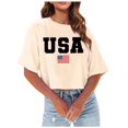 thumbnail image 1 of TSADFHJI Hauts d'Entraînement Femmes Longs Mode Décontractée Imprimé Col Rond Manches Courtes T-Shirt Beige, 1 of 4