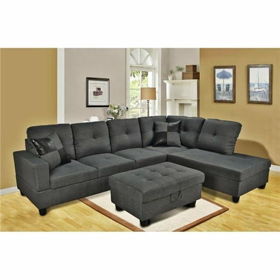 Right Facing Chaise Sectional Sofa Set, Gray - 3 Piece