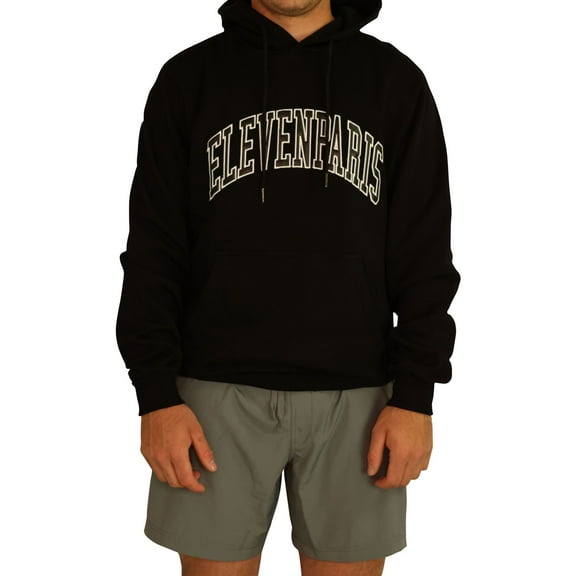 Elevenparis Mens Logo Hoodie Sweatshirt, Black, Large