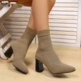 thumbnail image 4 of Wowcloth Women's Fashion Casual Ankle Boots – Fall Winter Solid Color Stretch Knit Sock Boots with Chunky High Heel for Trendy Everyday Wear, 4 of 9