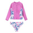 thumbnail image 3 of TiaoBug Kids Girls Rash Guard Swimsuit Sets Printed Long Sleeve Zipper Swim Tops with Briefs Seaside Bathing Suit Pink 8, 3 of 7
