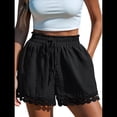 thumbnail image 1 of Pantalones Cortos con Cintura Elástica y Encaje Bordado para Mujer, Color Negro, Talla M, 1 of 7