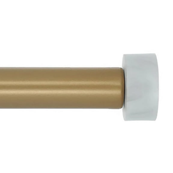 MERIVILLE 1-Inch Diameter Single Window Treatment Curtain Rod, Vico White Marble End Cap Finial, 84-inch to 120-inch Adjustable, Royal Gold