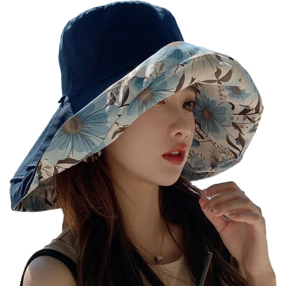 YooGuoGuo Women Sun Hat Floral Bucket Hat Printed Wide Brim UV Sun Protection Floppy Summer Hat Reversible Foldable Beach Travel Hat
