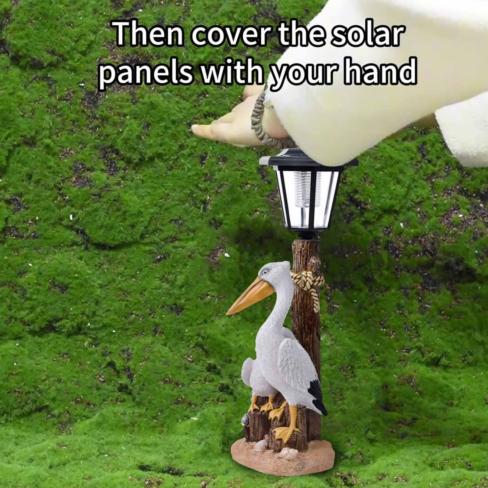 YardVibe Pelican Garden Statue with Solar Lantern - 16.5“ Large Outdoor Solar Lights Pelicans Figurine for Outside, Yard, Patio, Lawn Decor, Housewarming Gifts for Women, Mom
