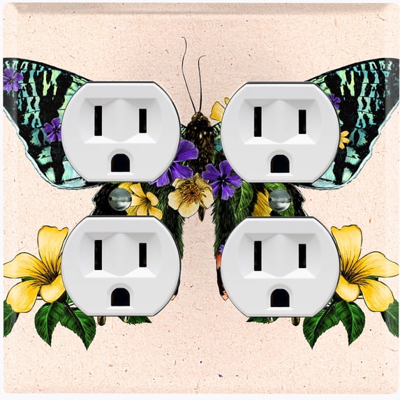 Metal Light Switch Plate Cover Unique Colorful Floral Butterfly Beige BUT024