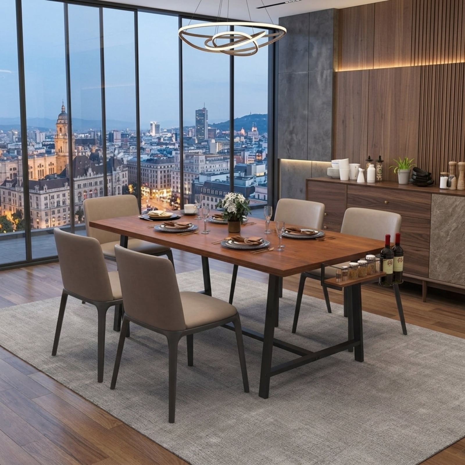 Furnibear 72 Inch Dining Table Rectangular Kitchen Table with 2-Bottle Wine Rack for 5-7 for Kitchen Dining Room Breakfast Nook Small Space, Walnut