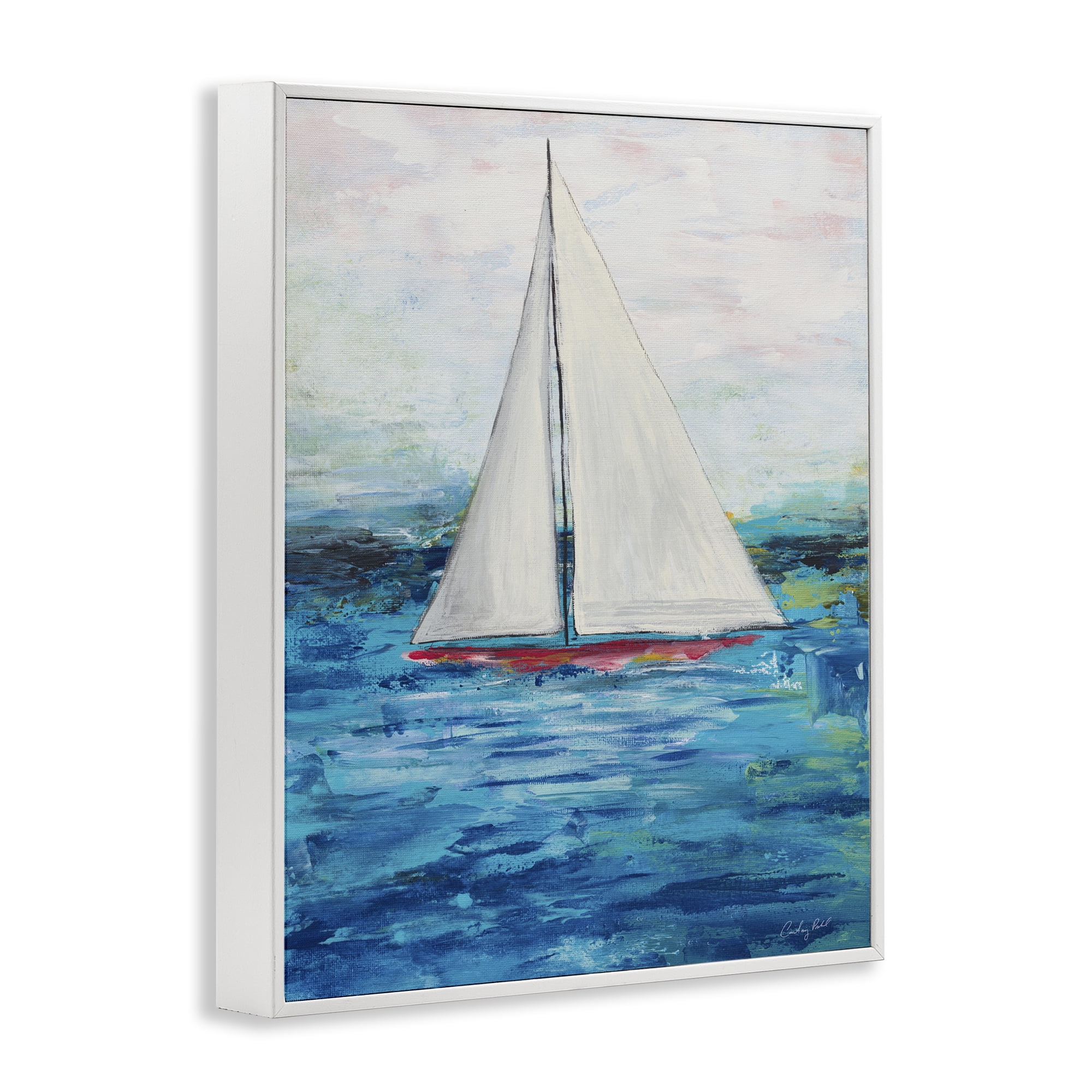 Stupell Industries Boat Setting Sail Coastal Painting White Framed Art Print Wall Art, 11 x 14