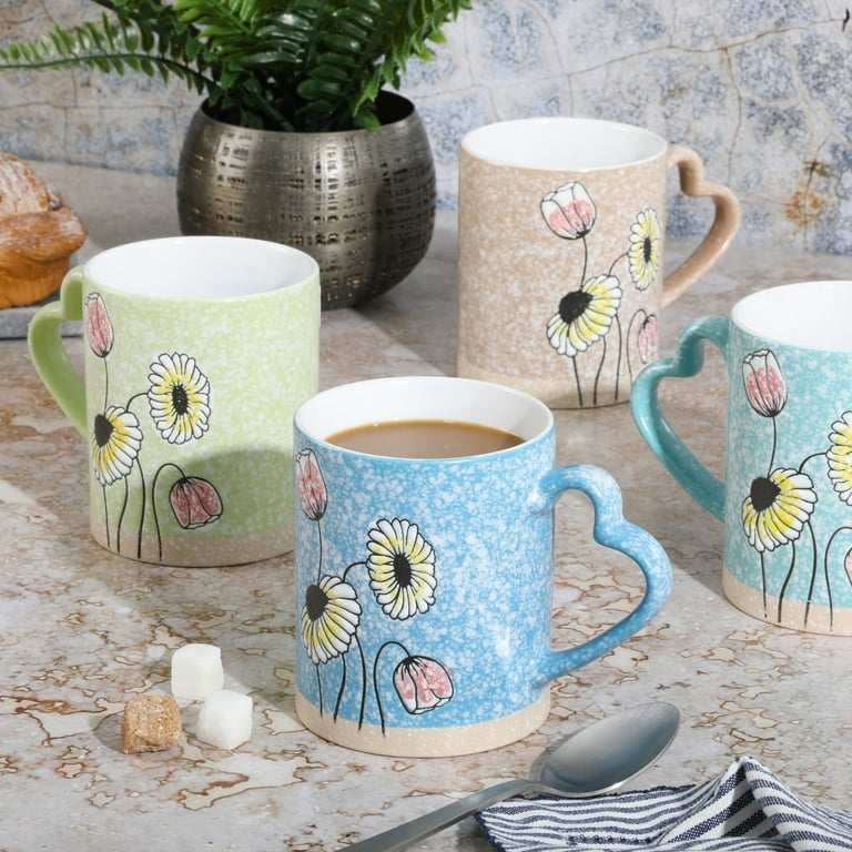 Gibson Home Sunbloom 16 oz 4-Pack Stoneware Mugs w/ Heart Shaped