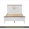 thumbnail image 6 of Farmhouse Platform Bed with Double Sliding Barn Door, Full Size Rustic Wood Bed with Charging Station, Wood Slats Support, White+Brown, 6 of 10