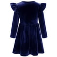 thumbnail image 2 of OBEEII Toddlers Baby Girls Fall Long Sleeve Solid Color Ruffled Velvet Dress Baby Girls Cake Smash Dress Wedding Flower Girl Dress 9-12 Months Navy Blue, 2 of 9