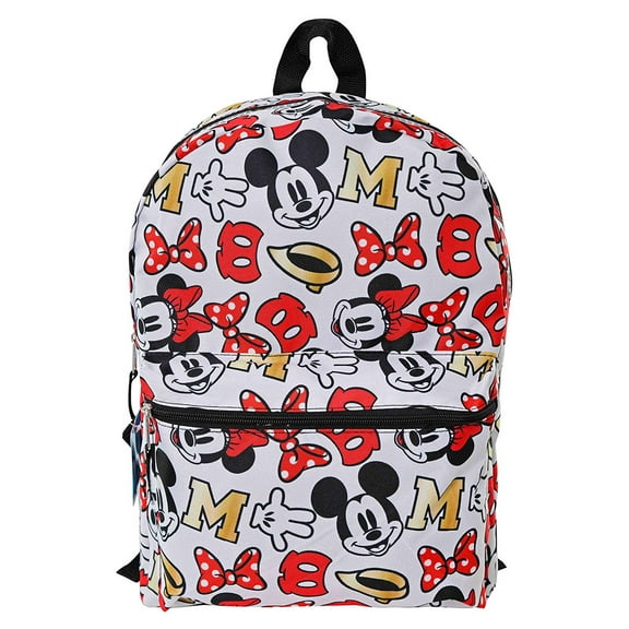Disney Mickey Minnie Mouse All Over Print 16" Backpack w/ Front Pocket White