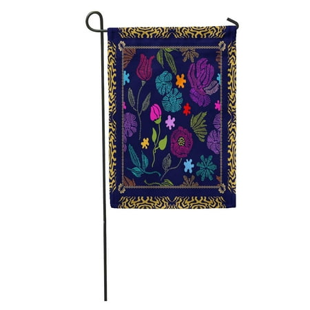 Garden Furniture With Pallets KDAGR Colorful Border Spring Palette Silk Scarf Embroidered Flowers Retro Collection Black Green Artsy Garden Flag Decorative Flag House Banner 12x18 inch ()