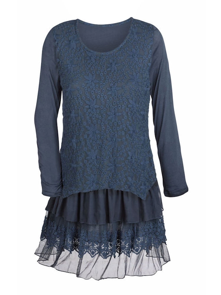 Star Lace Layered Navy Blue Long Sleeve 