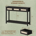 thumbnail image 5 of LAZZO 47" Boho Rattan Console Table, Narrow Entryway Table with 3 Drawers & Open Shelf, Balck, 5 of 9