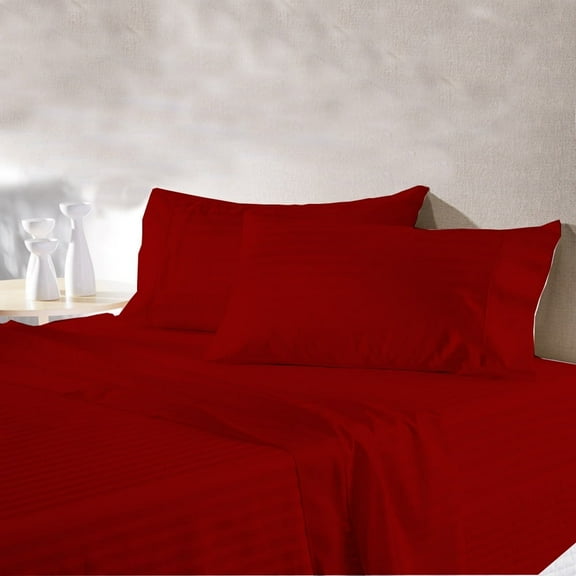 BedDecor 100% Egyptian Cotton 4 Pcs Sheet Set Stripe 15 inches (Blood Red,Twin Xl)