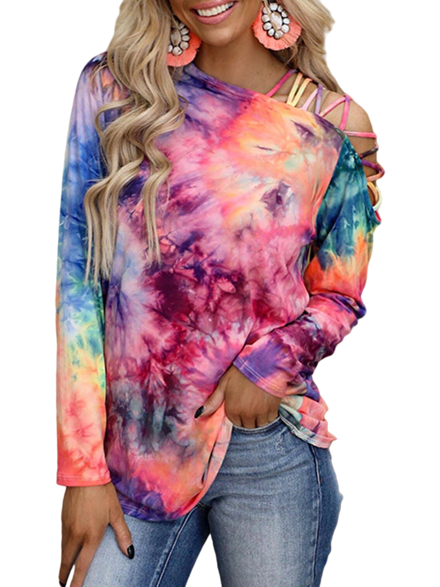 Women Lady Long Sleeves Printed T-Shirt Loose Blouse Party Casual Tunic Tops Tee 