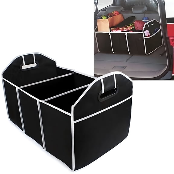 LAMIRO Black Trunk Organizers and Storage Foldable, Extra Large Portable Storage Holder, with 3 Compartments, for Car Groceries Caddy SUV