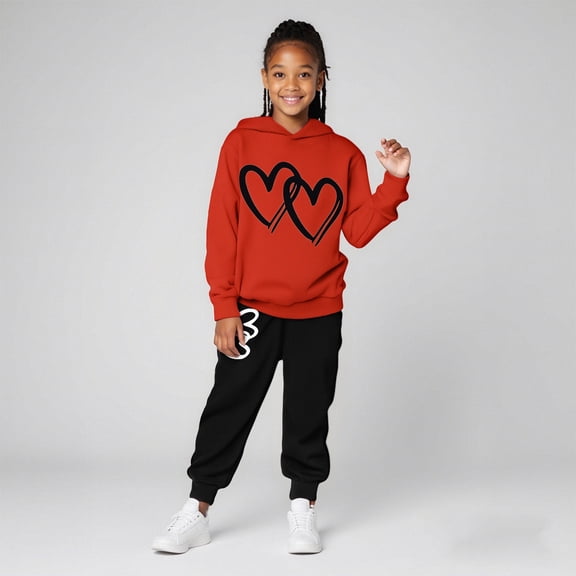 Boys Girls Active Sweatsuit 2PC Long Sleeve Printed Tracksuit Pullover Hoodie Jogger Set Fall Clothes Little Girls Clothes 4-5 Years Boys Girls Fashion