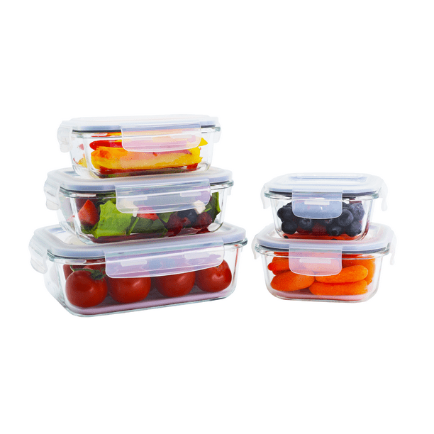 Contenedores Tóper De Vidrio Herméticos Con Tapa Juego 5 Recipientes 10 Piezas