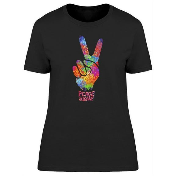Hippie Symbols Two Fingers Sign T-Shirt Women -Image by Shutterstock, Female Medium