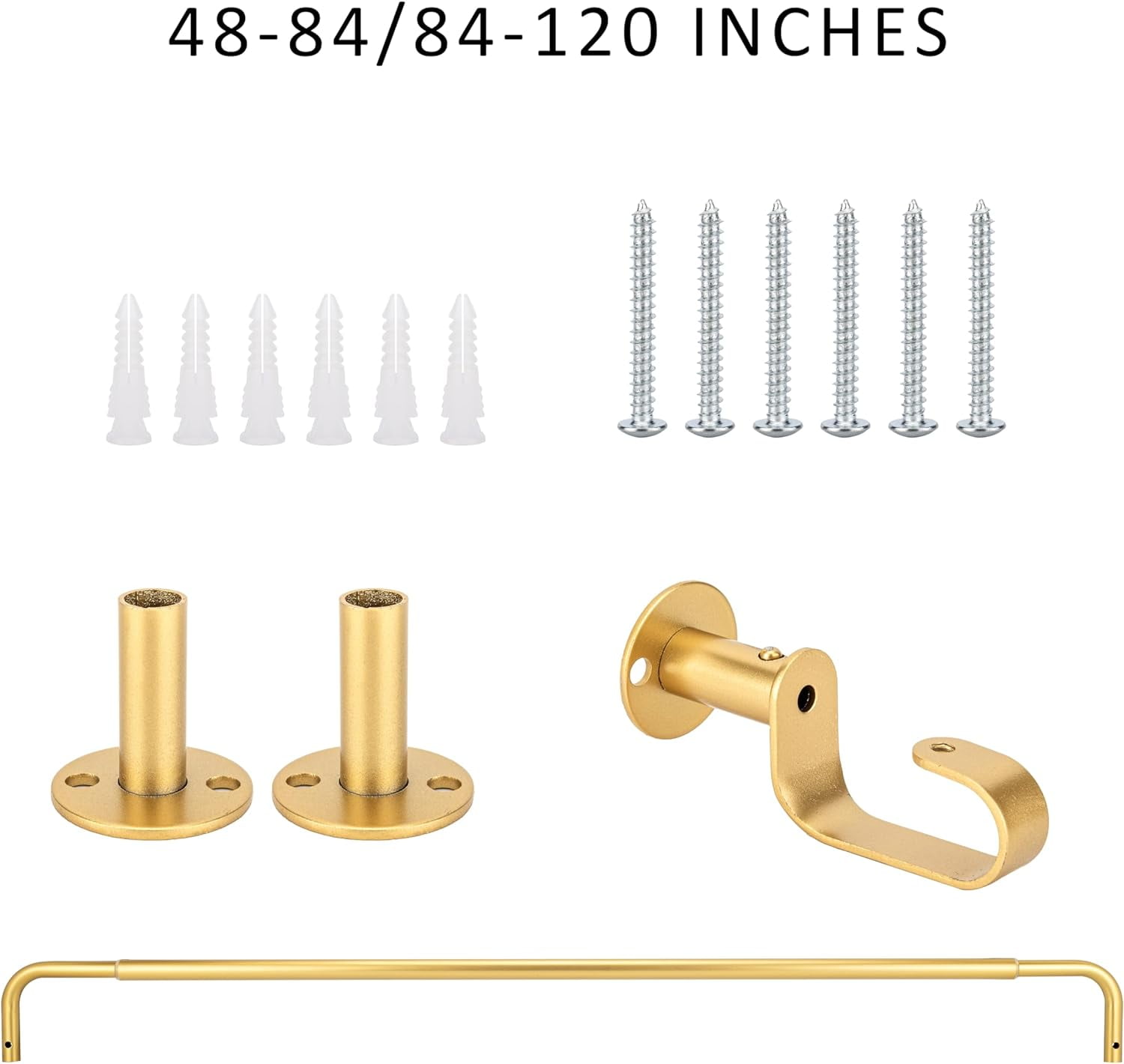eTeckram Energy Saving Wrap Around Blackout Return Adjustable Window Curtain Metal Rod Set, 5/8 inch Diameter,84"-120",Gold