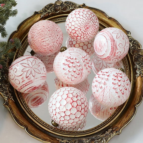DAMAI 12 Psc Antique Rustic Christmas Ball for Tree Decorations, 3.14 Inch Vintage Rustic Christmas Tree Decorations Ball Hanging Ornaments Baubles for Holiday Party Decor(Pink)