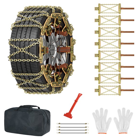 Slsy Tire Chains, 8 Pack Snow Chains for Car SUV Pickup Trucks, for Tire Width 215mm-285mm (8.5"-11.2" inch), Adjustable Universal Emergency Thickening Chains