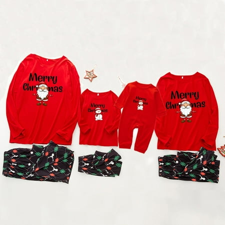 

SDJMa Christmas Children Kids Printed Letter Top+Pants Xmas Family Clothes Pajamas